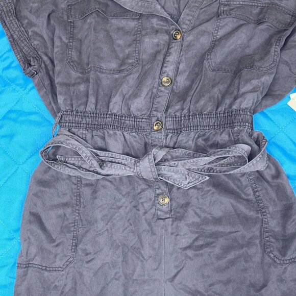 Lane Bryant Utility Jumpsuit Size 24 Navy Blue Button Front Belted NWT - Picture 3 of 12